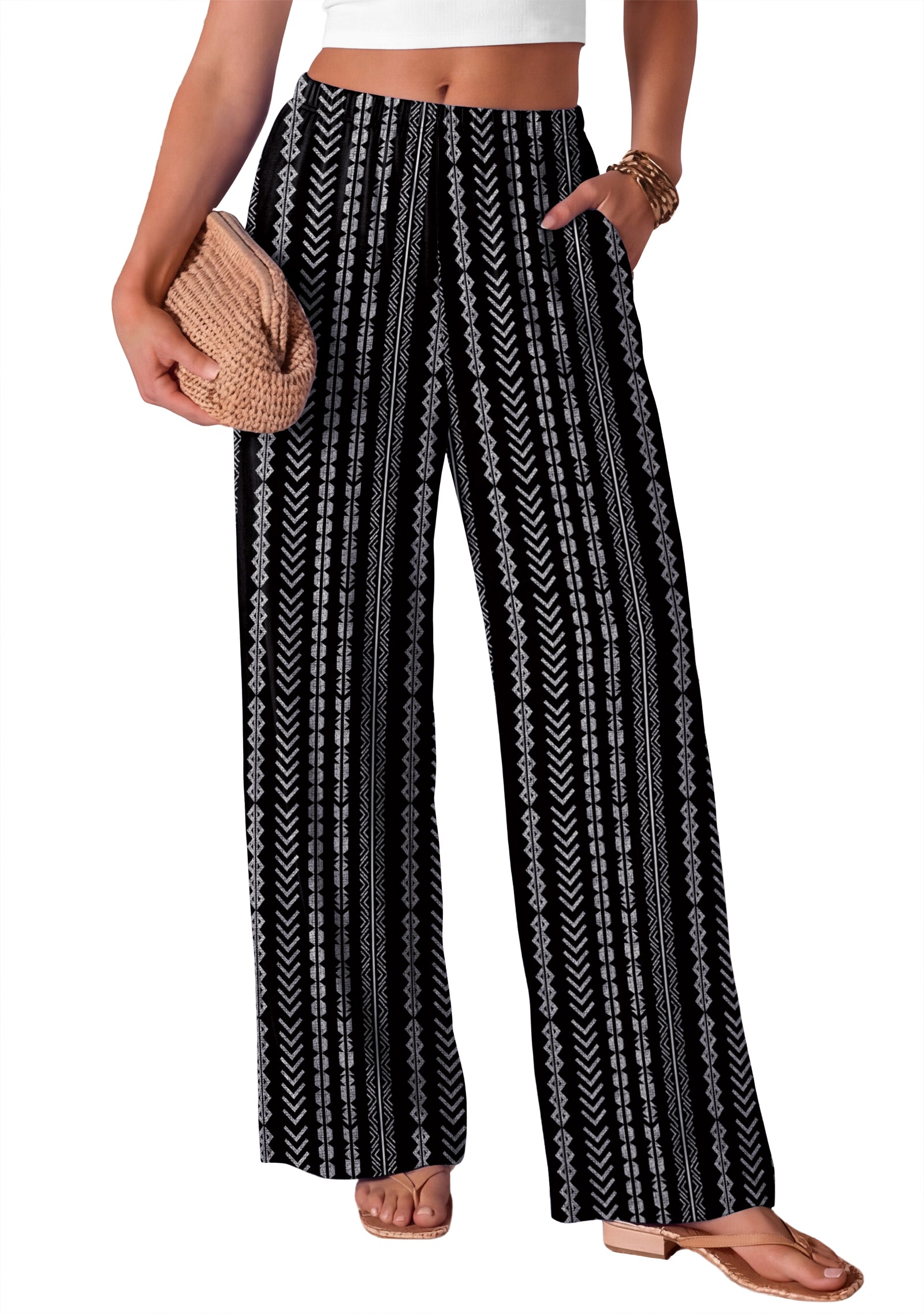 WIHOLL Pants for Women Wide Leg Pants Summer Straight Long Palazzo Loose Casual Trousers With Pockets