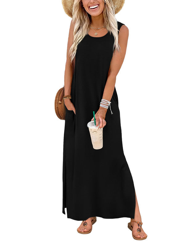 Wiholl Maxi Dress Summer Dresses 2026 Beach Vacation Clothes Sleeveless Sundresses with Pockets