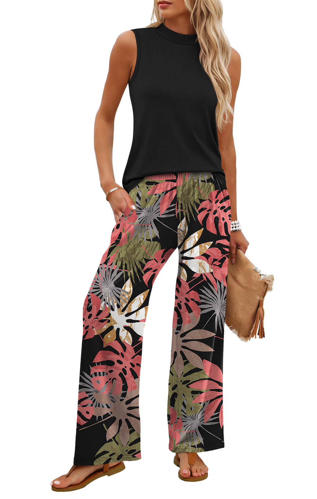 WIHOLL Pants for Women Wide Leg Pants Summer Straight Long Palazzo Loose Casual Trousers With Pockets