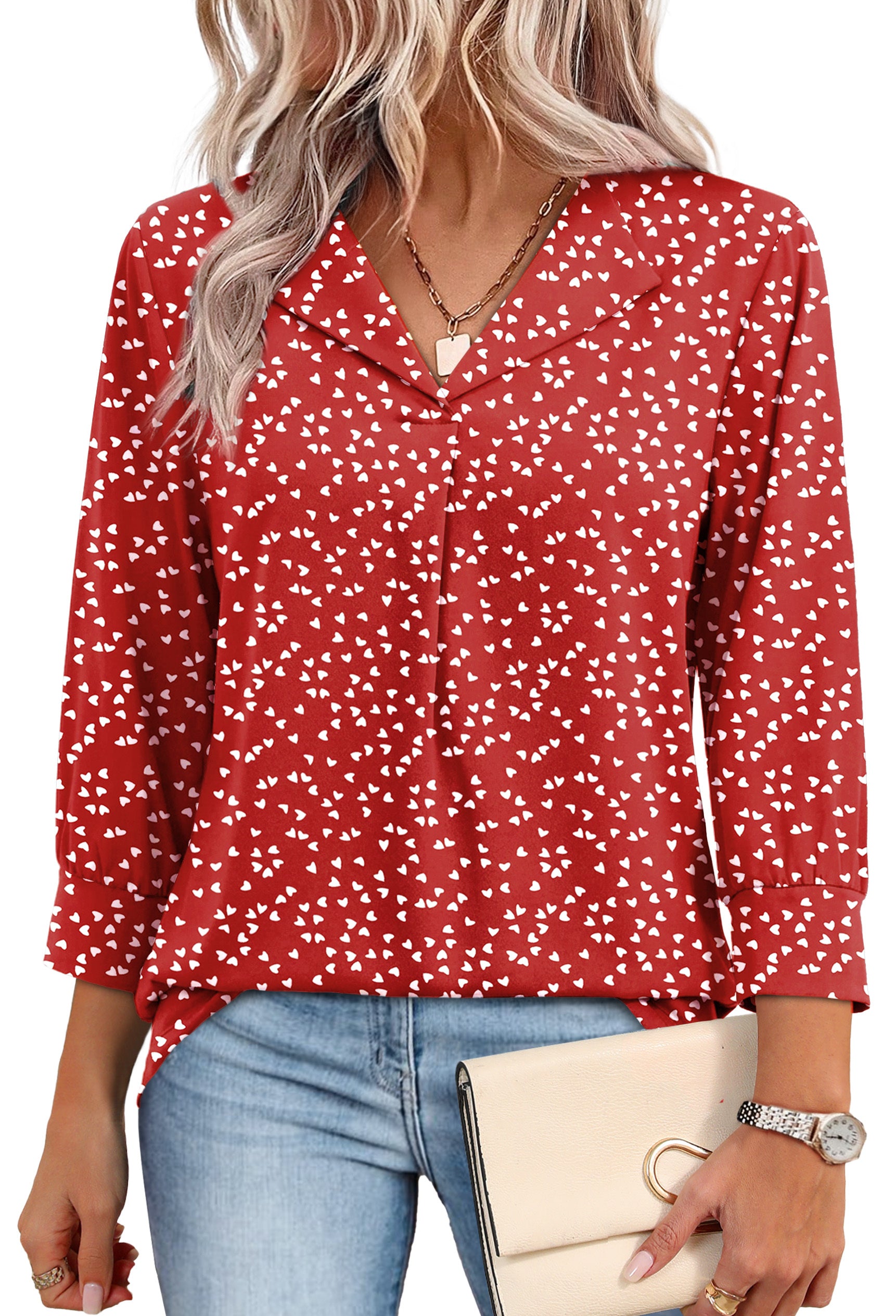 WIHOLL Tops for Women 3/4 Length Sleeve V Neck Lightweight Business Casual Blouses Spring Summer Work Outfits