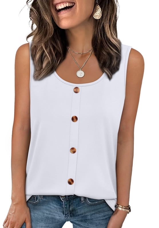 Ronuti Tank Tops for Women Summer Tops Trendy Dressy Casual Spring Vacation Outfits Crewneck Button Down Sleeveless Shirts