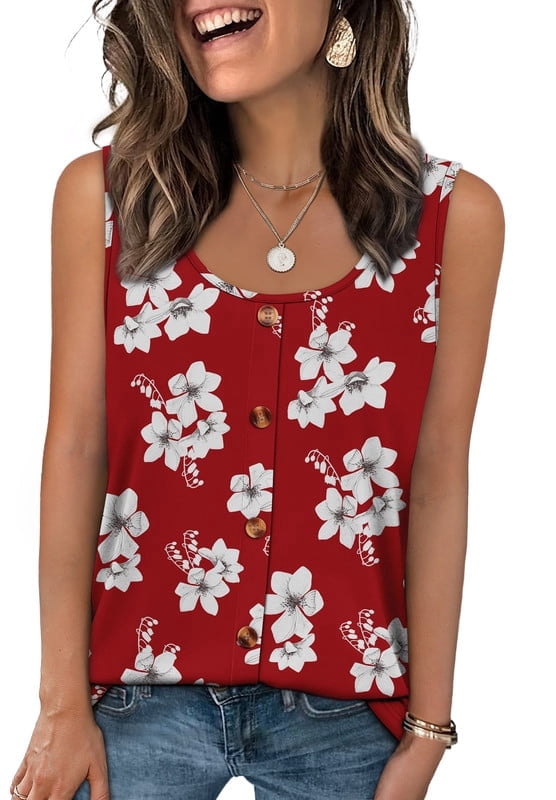 Ronuti Tank Tops for Women Summer Tops Trendy Dressy Casual Spring Vacation Outfits Crewneck Button Down Sleeveless Shirts