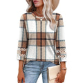 Ronuti Womens 3/4 Sleeve Tops Ladies Blouses Crew Neck T Shirts for Women Loose Fit Tunic Tops