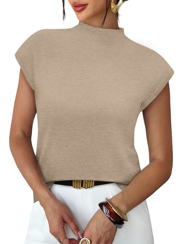 WIHOLL Womens Short Sleeve Sweater Mock Neck Summer Top Dressy Casual Basic Knit Pullover Shirt