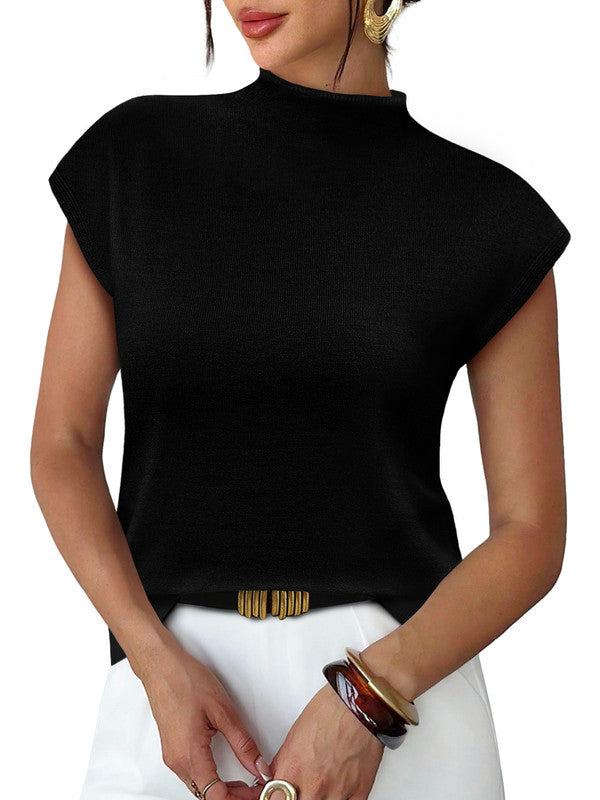 WIHOLL Womens Short Sleeve Sweater Mock Neck Summer Top Dressy Casual Basic Knit Pullover Shirt