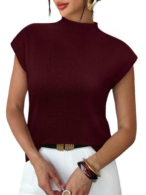 WIHOLL Womens Short Sleeve Sweater Mock Neck Summer Top Dressy Casual Basic Knit Pullover Shirt