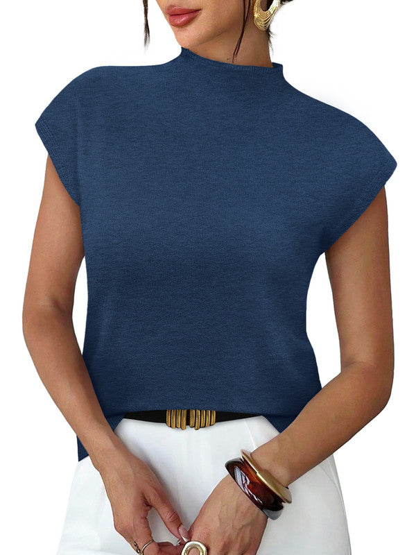 WIHOLL Womens Short Sleeve Sweater Mock Neck Summer Top Dressy Casual Basic Knit Pullover Shirt