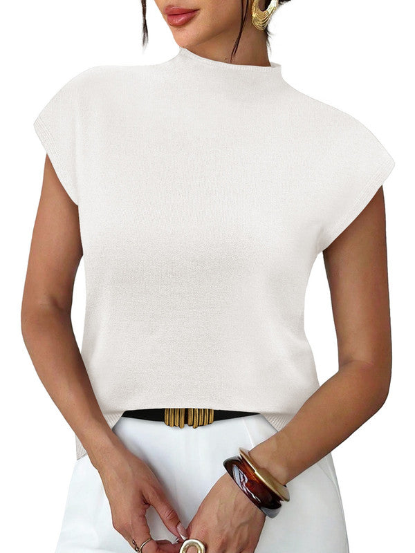 WIHOLL Womens Short Sleeve Sweater Mock Neck Summer Top Dressy Casual Basic Knit Pullover Shirt