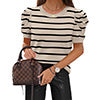Wiholl Short Puff Sleeve Sweaters for Women Knit Tops 2026 Trendy Crewneck Striped T Shirts Casual Summer Blouses