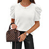 Wiholl Short Puff Sleeve Sweaters for Women Knit Tops 2026 Trendy Crewneck Striped T Shirts Casual Summer Blouses
