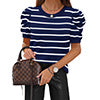 Wiholl Short Puff Sleeve Sweaters for Women Knit Tops 2026 Trendy Crewneck Striped T Shirts Casual Summer Blouses