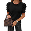 Wiholl Short Puff Sleeve Sweaters for Women Knit Tops 2026 Trendy Crewneck Striped T Shirts Casual Summer Blouses