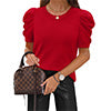 Wiholl Short Puff Sleeve Sweaters for Women Knit Tops 2026 Trendy Crewneck Striped T Shirts Casual Summer Blouses