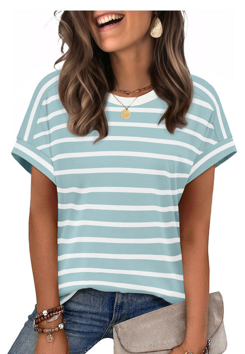 Ronuti Womens Tops Short Sleeve Shirts Summer Tops Dressy Casual Clothes Womens Fashion Striped T-shirts